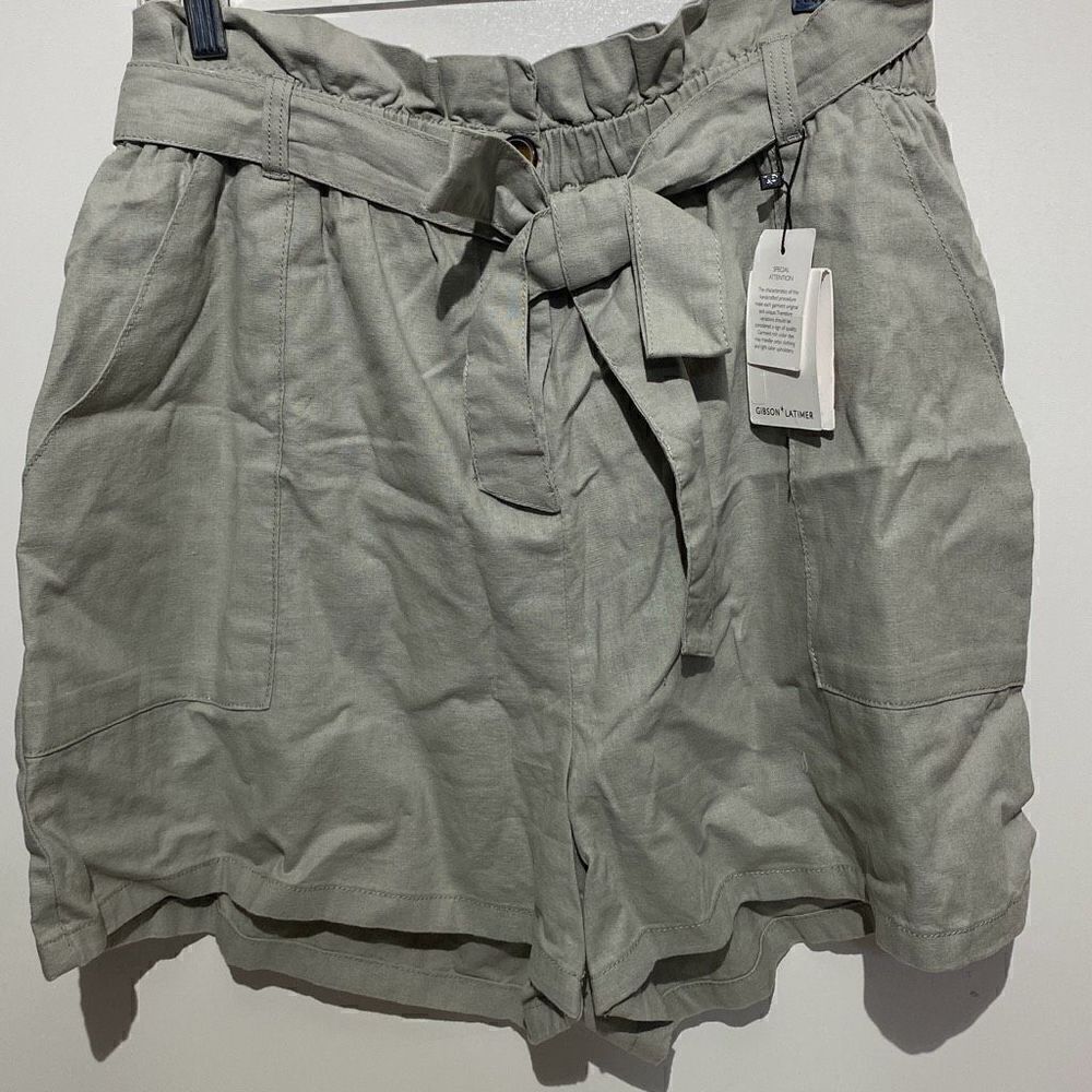 Gibson Latimer Women's Mineral Grey Belted Paper Bag Shorts Size XXL NWT